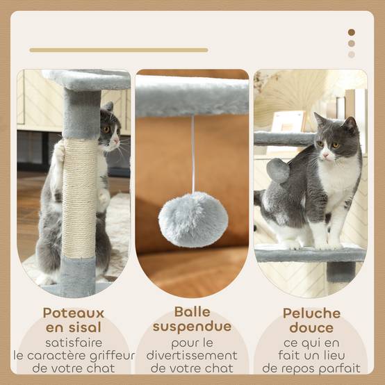 Arbre à chat sisal et peluche gris 50 x 30 x 81.5 cm - PANGIVO - Image 7