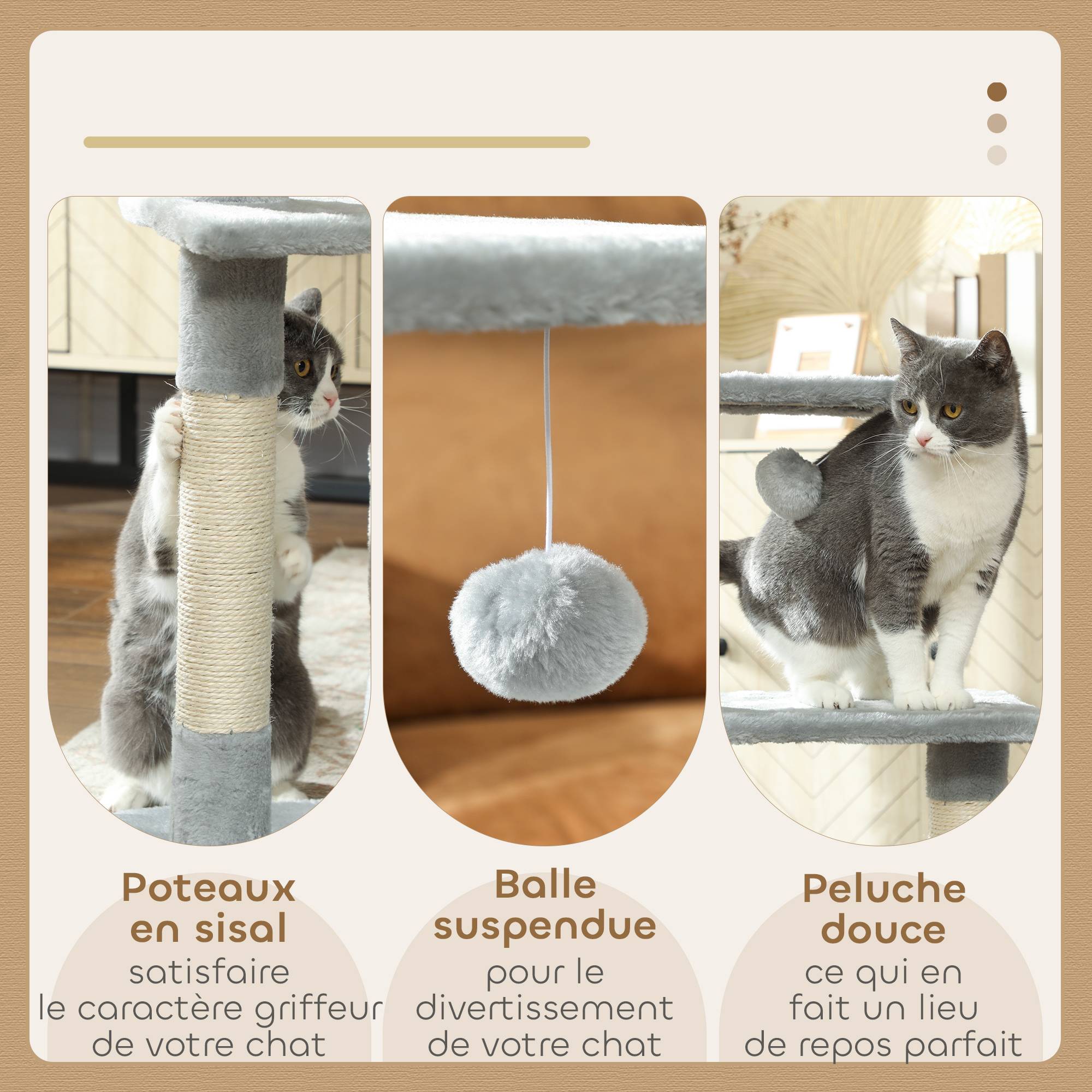 Arbre à chat sisal et peluche gris 50 x 30 x 81.5 cm - PANGIVO - Image 7