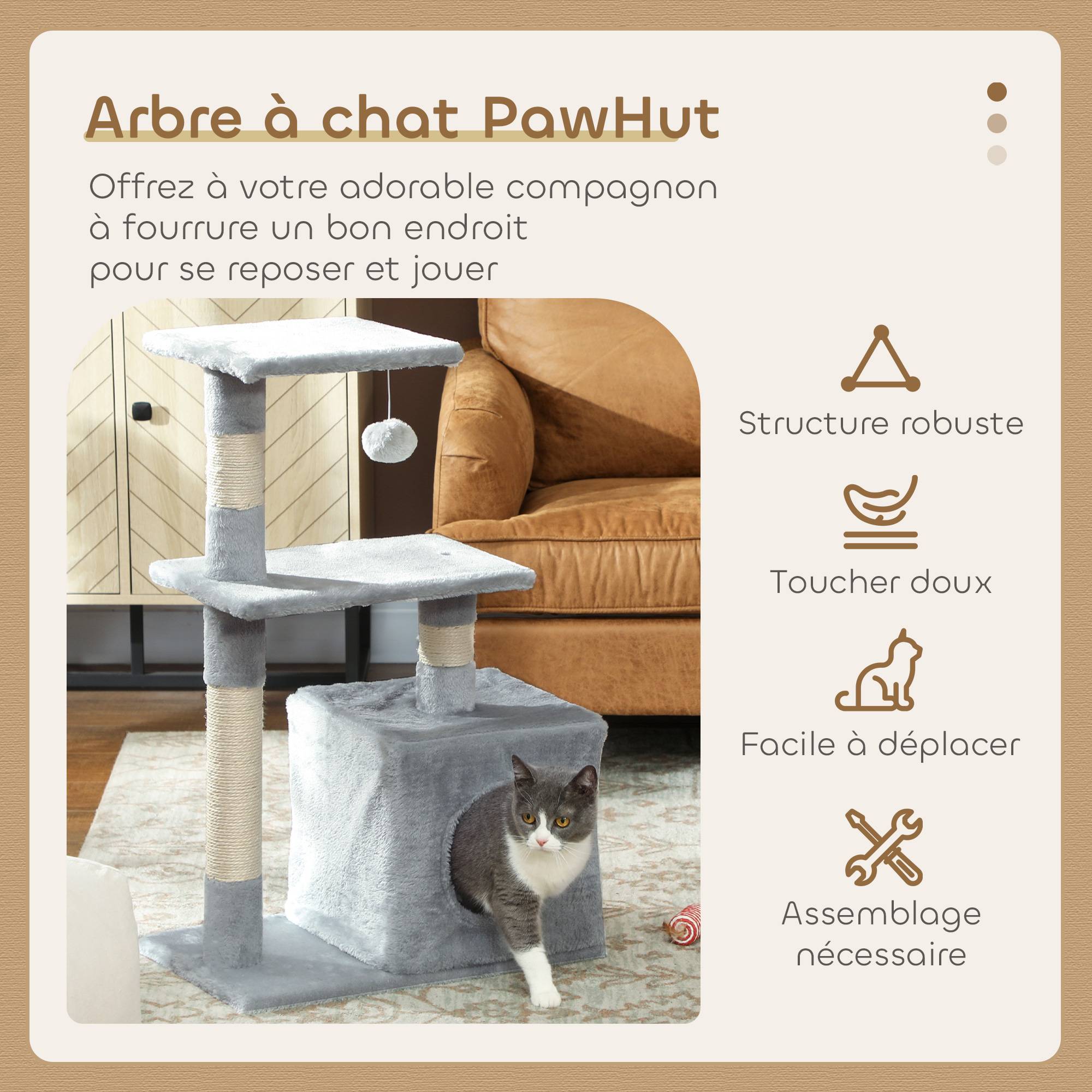 Arbre à chat sisal et peluche gris 50 x 30 x 81.5 cm - PANGIVO - Image 6