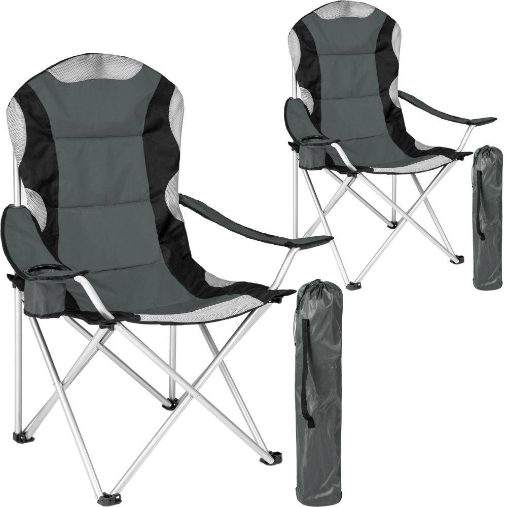 Helloshop26 - Lot de 2 chaises pliantes camping jardin avec rembourrage gris - Image 1