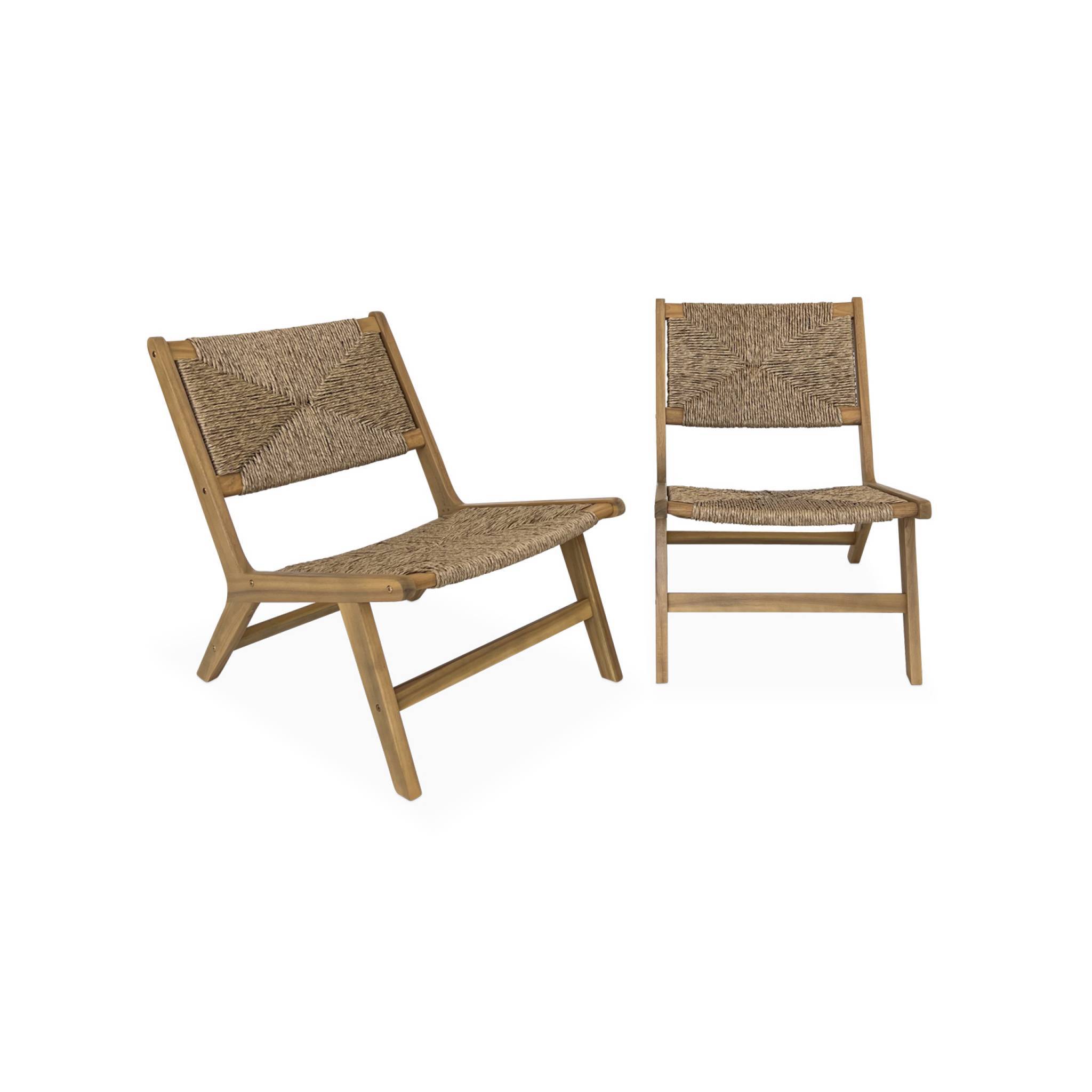 sweeek - Lot de 2 fauteuils relax de jardin en bois et résine effet paille. intérieur / extérieur  | sweeek - Image 2