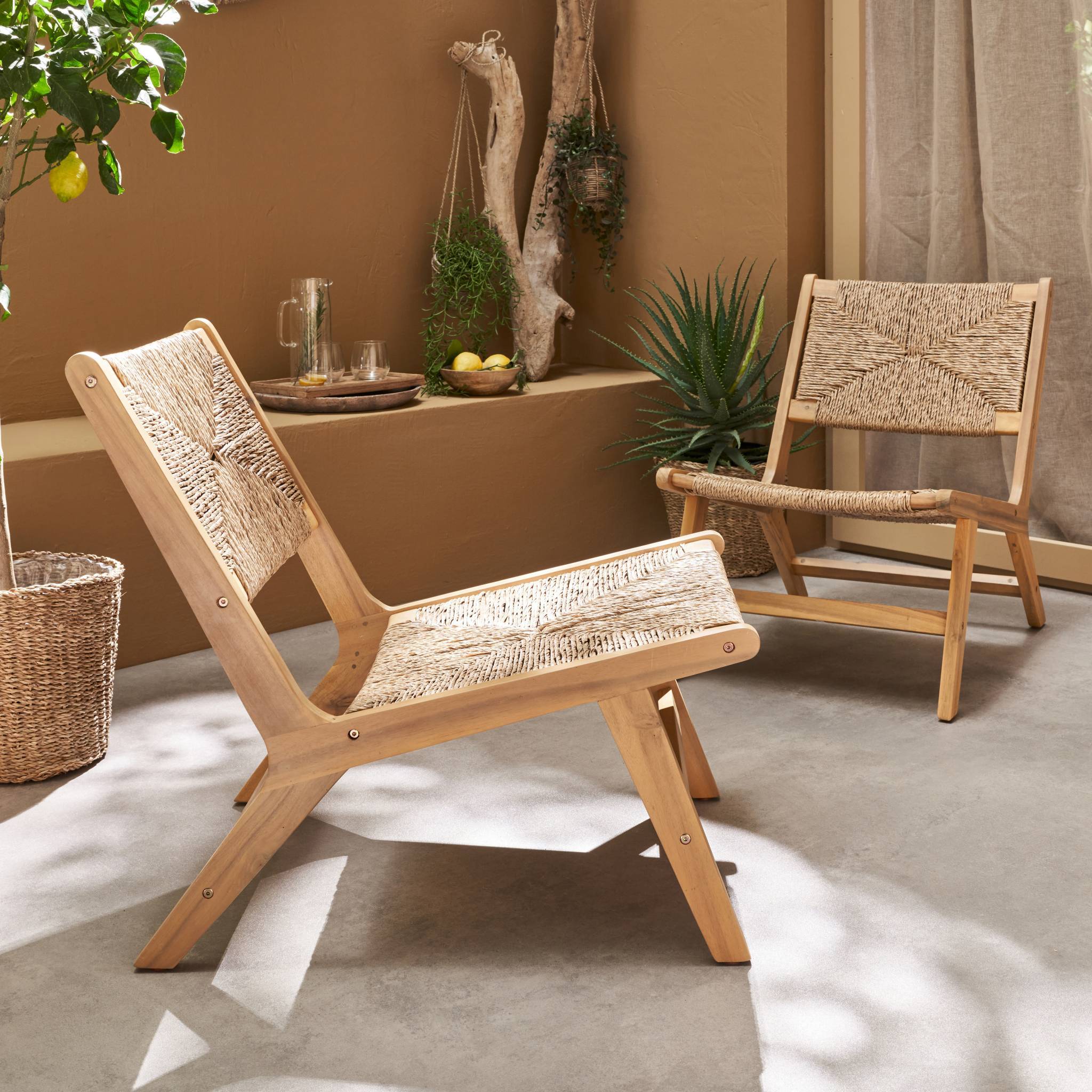 sweeek - Lot de 2 fauteuils relax de jardin en bois et résine effet paille. intérieur / extérieur | sweeek - Image 3