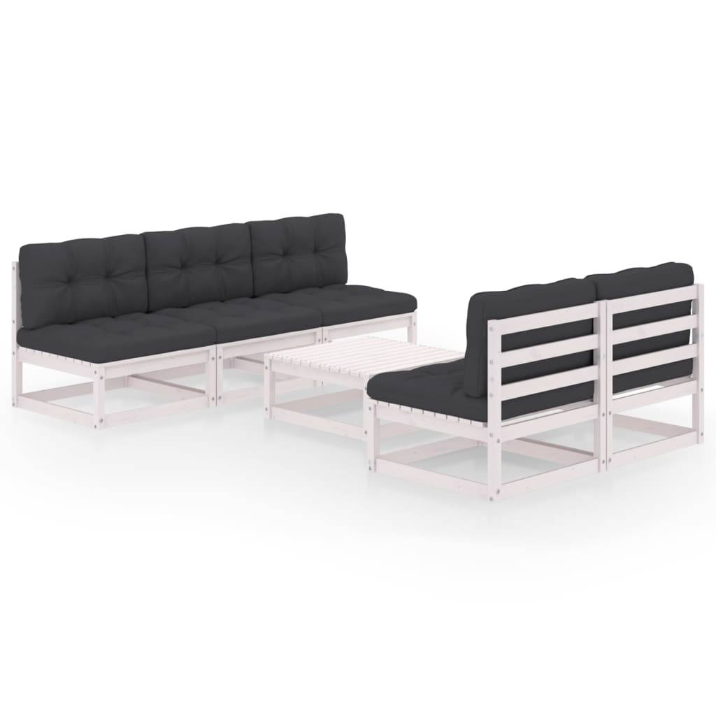 Helloshop26 - Salon de jardin meuble d'extérieur ensemble de mobilier 6 pièces avec coussins bois de pin massif blanc - Image 1