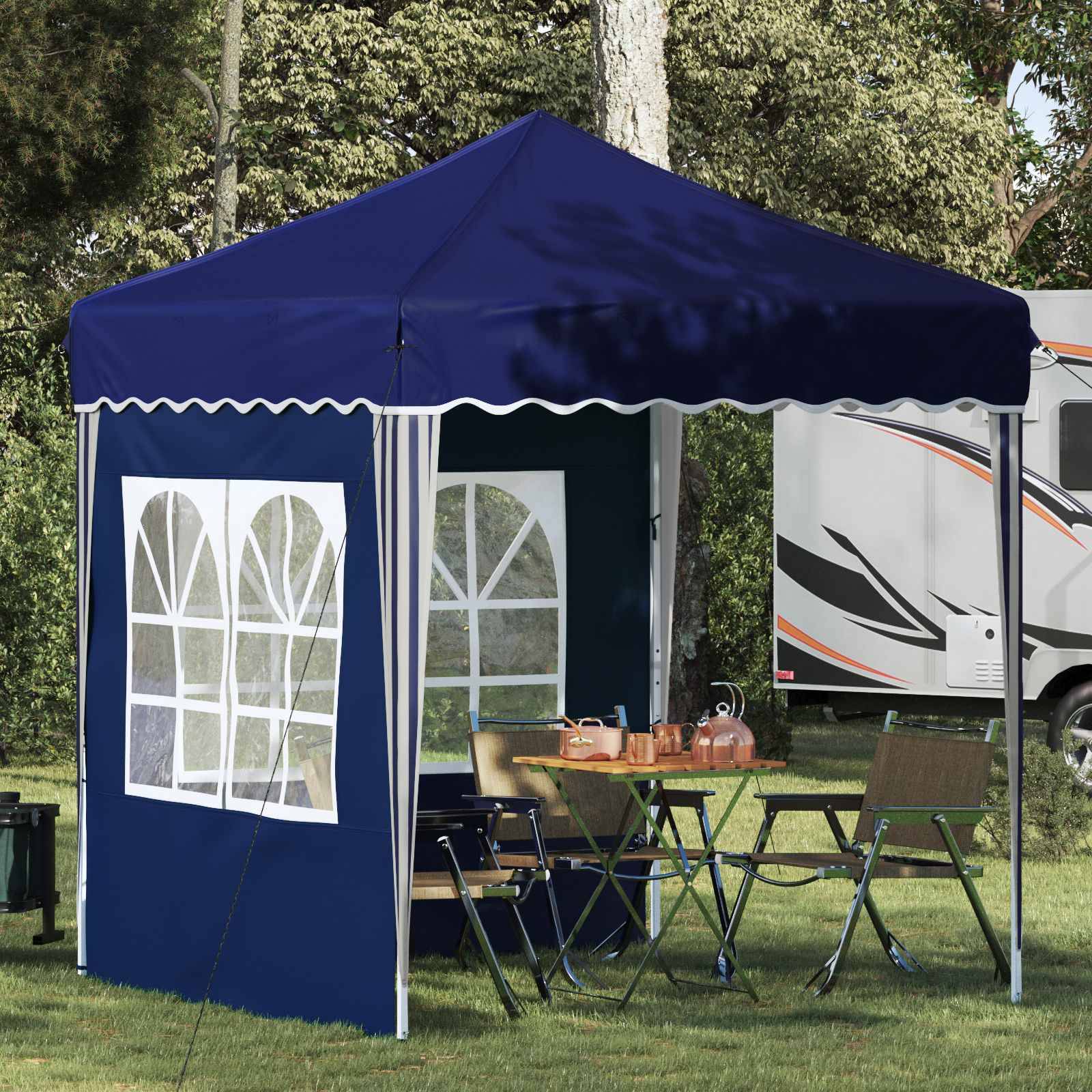 ComfortXL - Tente de réception tissu Oxford avec 2 parois montage pop-up 195x195cm Bleu - ComfortXL Outdoor Living - Image 1