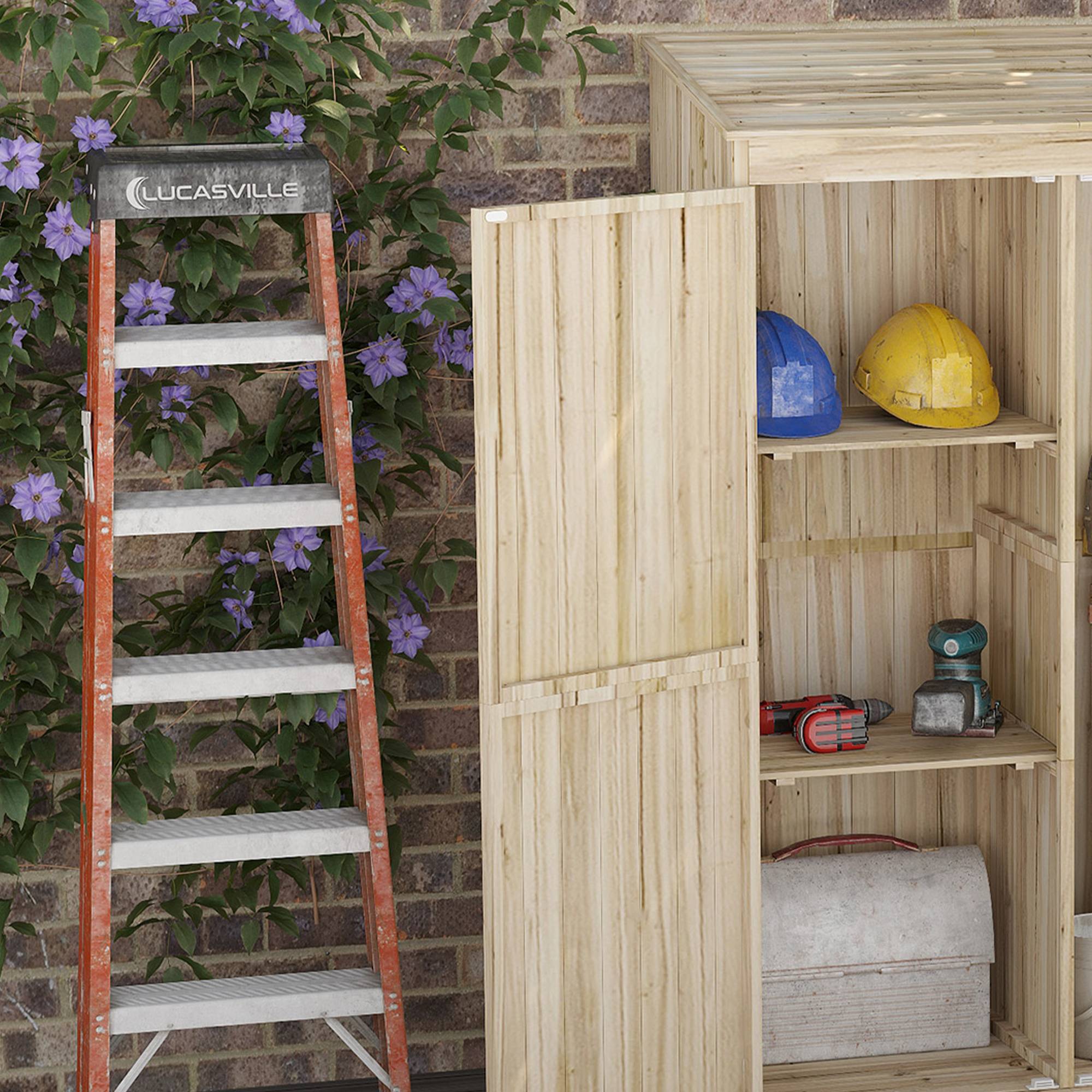 Abri de jardin en sapin avec 2 portes et étagères, 120 x 57 x 183 cm, naturel - Image 8