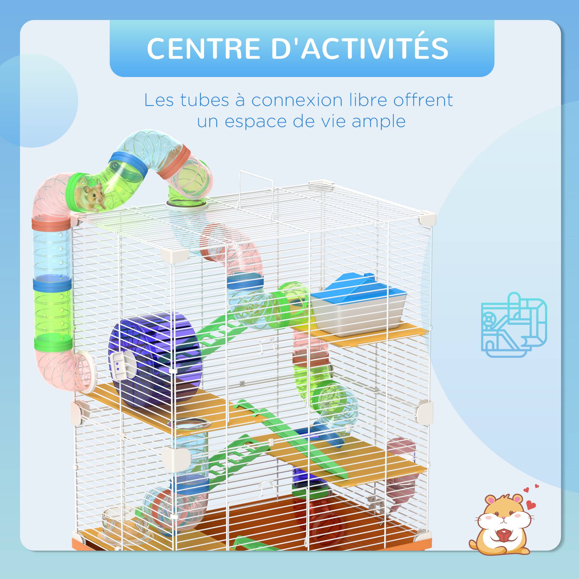 Cage hamster 5 étages métal pour rongeurs avec tubes modulables 46x30x58cm orange - ComfortXL Outdoor Living - Image 6