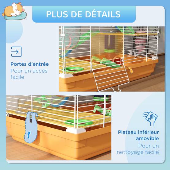 Cage hamster 5 étages métal pour rongeurs avec tubes modulables 46x30x58cm orange - ComfortXL Outdoor Living - Image 9