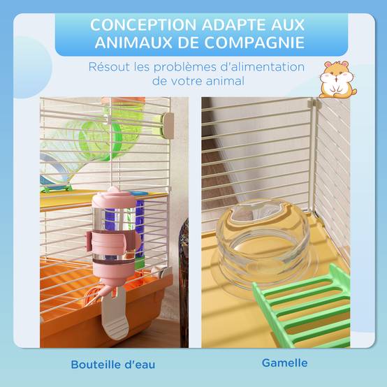 Cage hamster 5 étages métal pour rongeurs avec tubes modulables 46x30x58cm orange - ComfortXL Outdoor Living - Image 7