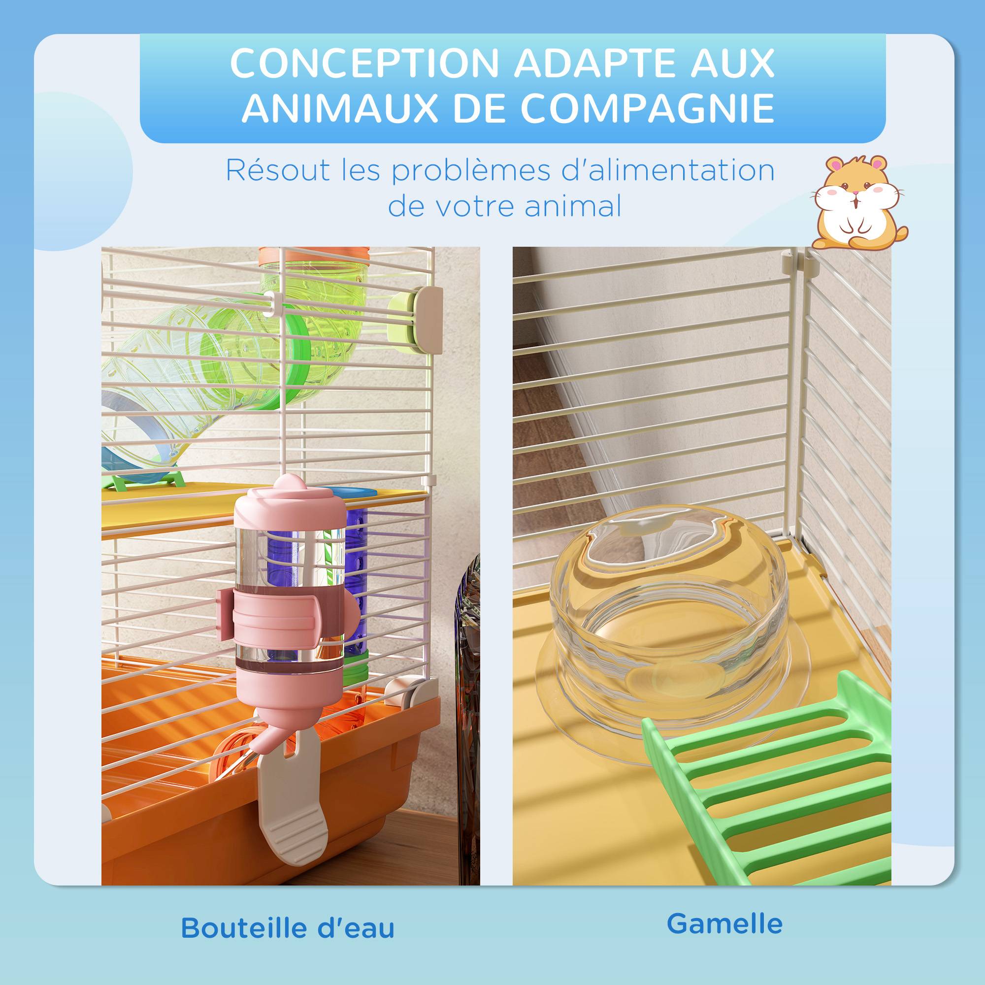 Cage hamster 5 étages métal pour rongeurs avec tubes modulables 46x30x58cm orange - ComfortXL Outdoor Living - Image 7