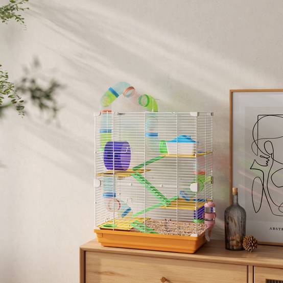 Cage hamster 5 étages métal pour rongeurs avec tubes modulables 46x30x58cm orange - ComfortXL Outdoor Living - Image 4