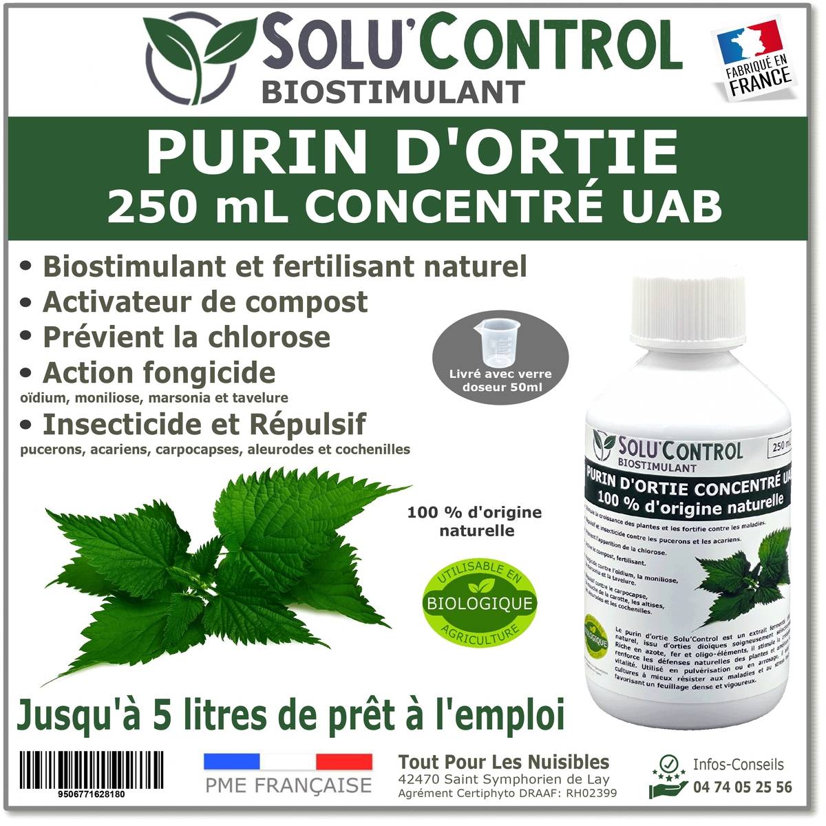Tout pour les nuisibles - SOLU'CONTROL - Purin d’Ortie Naturel  – 250 ml – Produit Végétal – Stimule la Croissance et Renforce les Plantes - Image 1