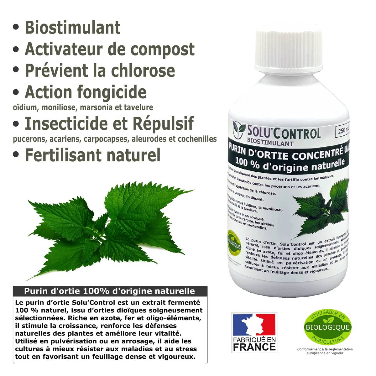 Tout pour les nuisibles - SOLU'CONTROL - Purin d’Ortie Naturel  – 250 ml – Produit Végétal – Stimule la Croissance et Renforce les Plantes - Image 2