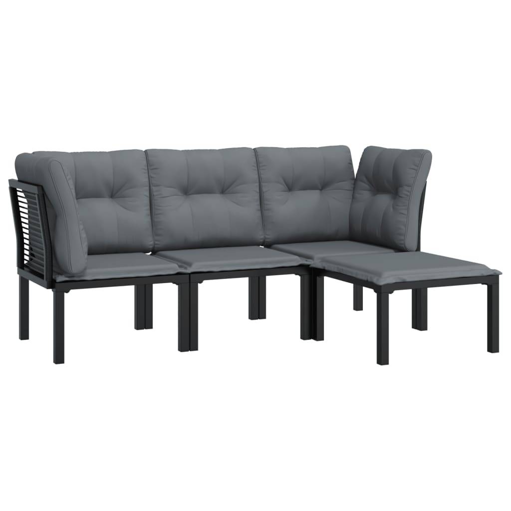 Helloshop26 - Salon de jardin meuble d'extérieur ensemble de mobilier 4 pièces noir et gris résine tressée - Image 1