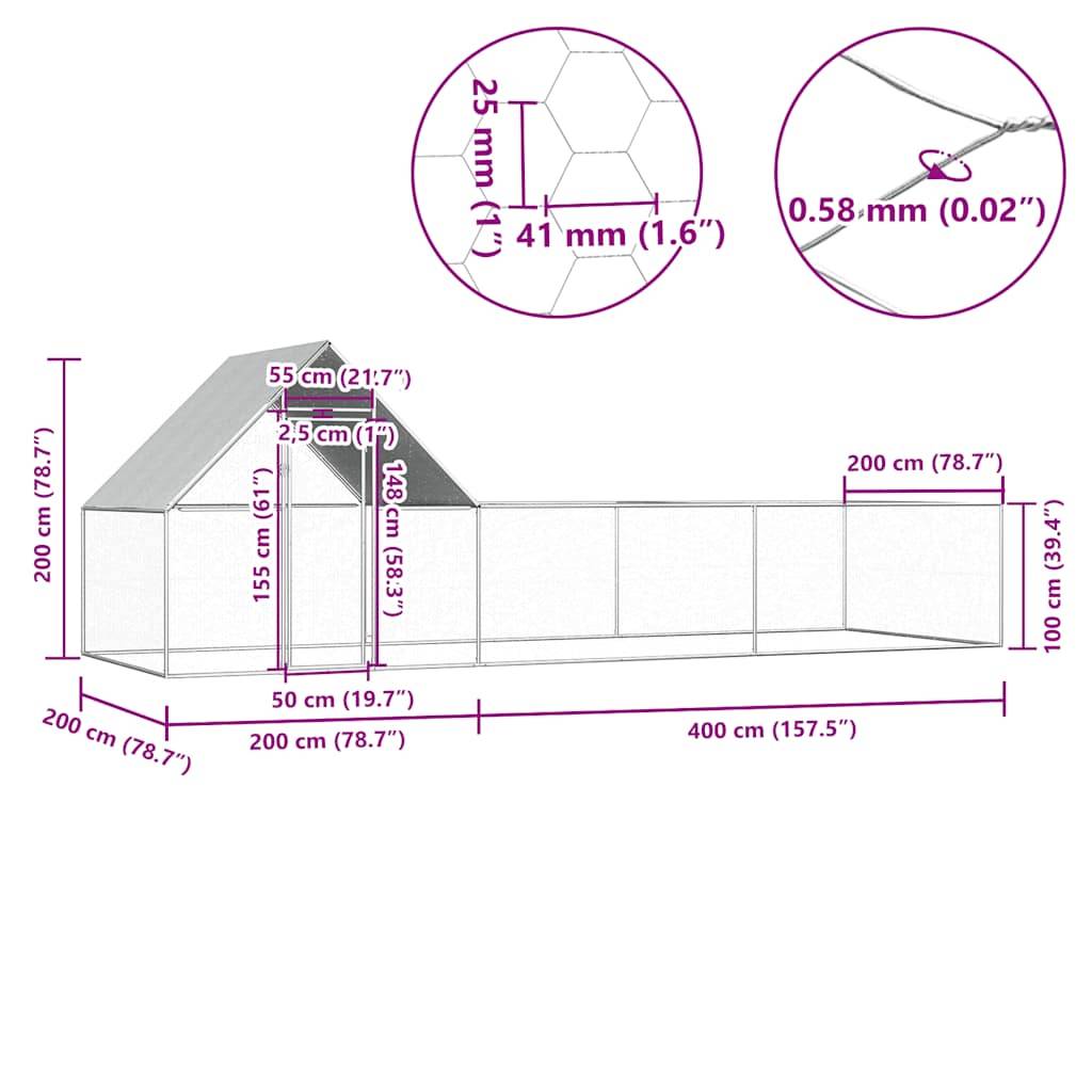 Poulailler acier argent  6 x 2 x 2 m  - Prolenta premium p3192.6 - Image 6