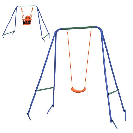 Balançoire orange 2 sièges bébé/enfant ceinture sécurité 180 × 160 × 182 cm jardin extérieur - Image 1