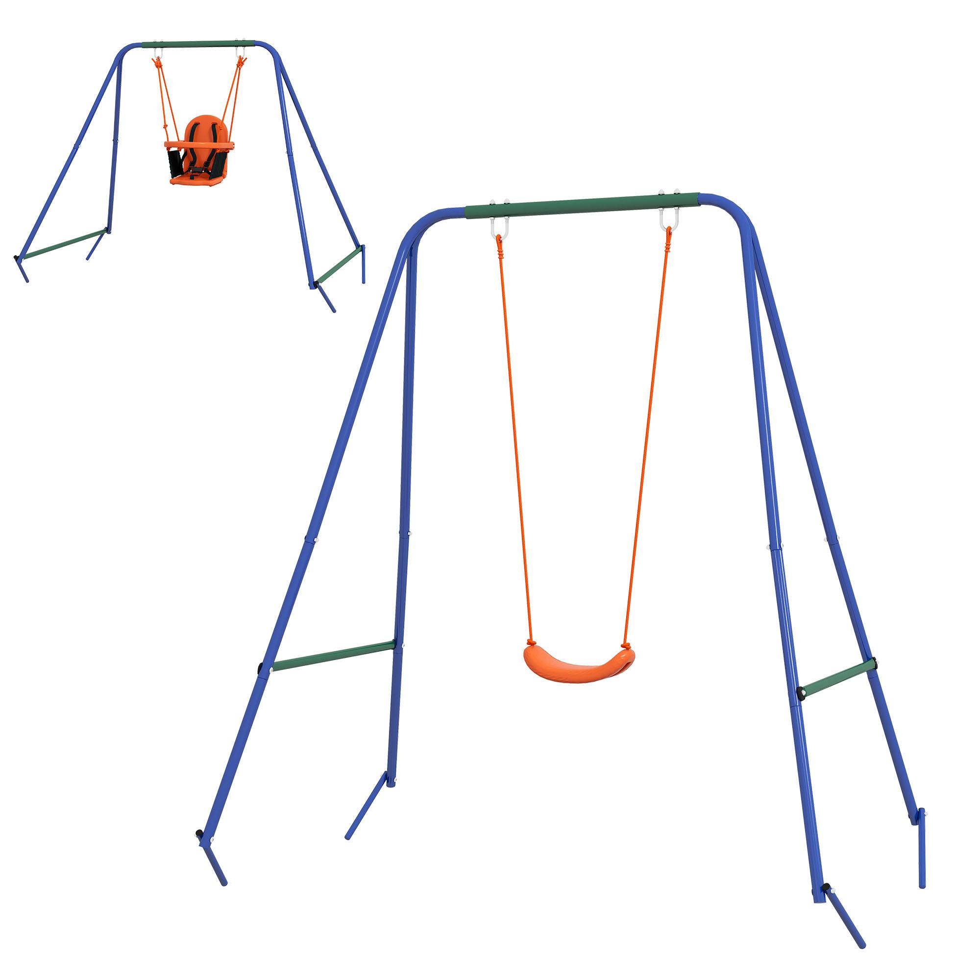 Balançoire orange 2 sièges bébé/enfant ceinture sécurité 180 × 160 × 182 cm jardin extérieur - Image 1