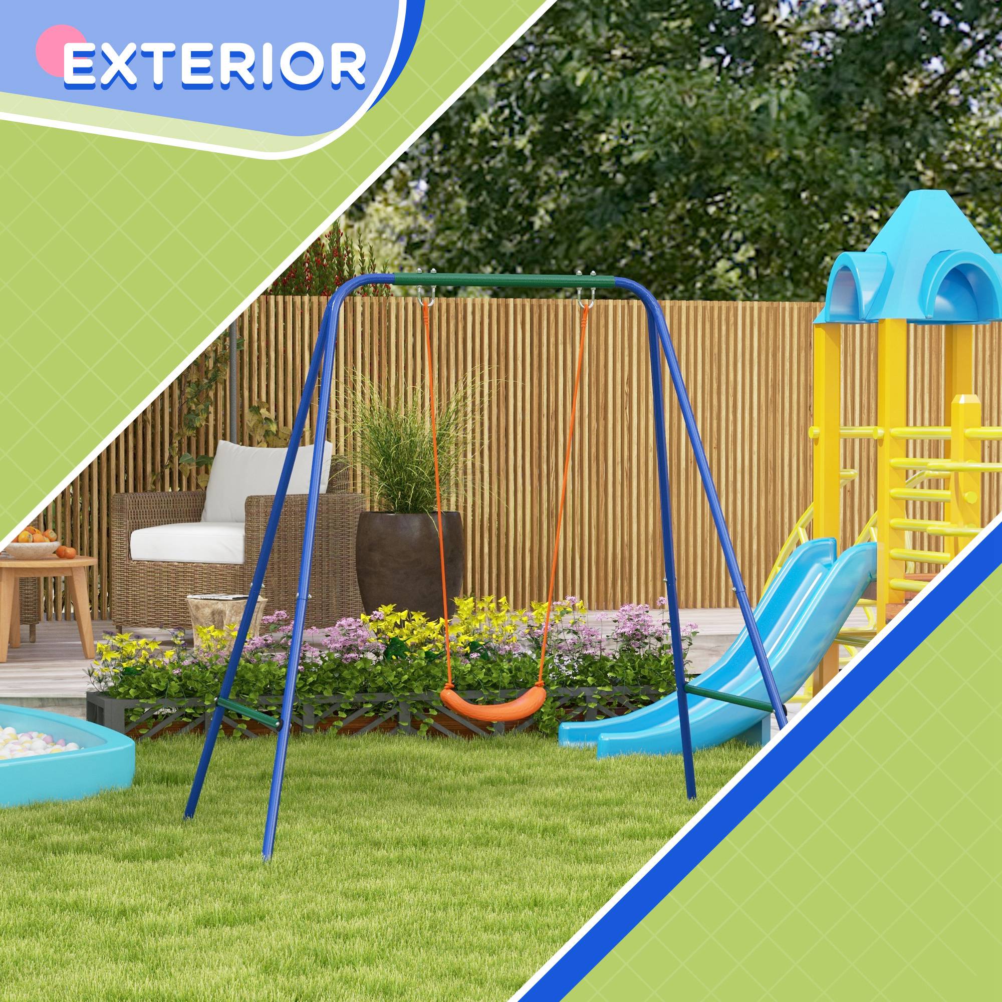 Balançoire orange 2 sièges bébé/enfant ceinture sécurité 180 × 160 × 182 cm jardin extérieur - Image 8