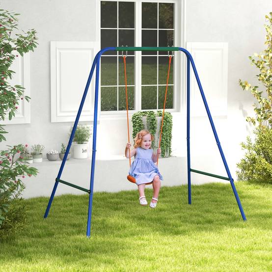 Balançoire orange 2 sièges bébé/enfant ceinture sécurité 180 × 160 × 182 cm jardin extérieur - Image 4
