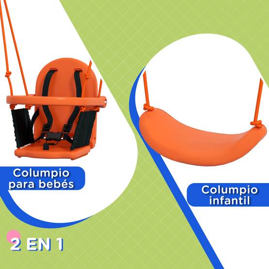 Balançoire orange 2 sièges bébé/enfant ceinture sécurité 180 × 160 × 182 cm jardin extérieur - Image 7