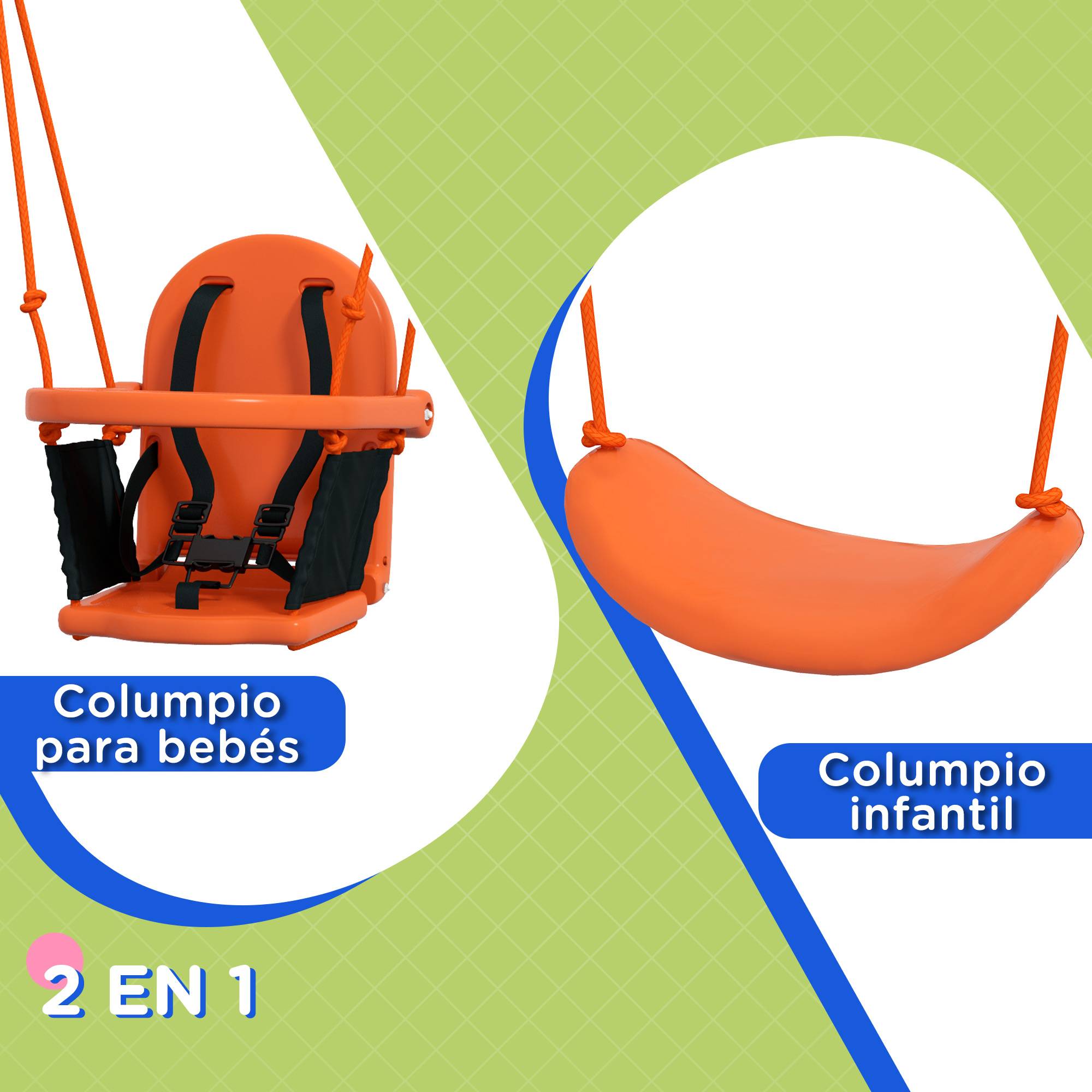 Balançoire orange 2 sièges bébé/enfant ceinture sécurité 180 × 160 × 182 cm jardin extérieur - Image 7