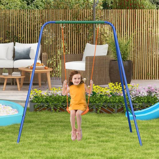 Balançoire orange 2 sièges bébé/enfant ceinture sécurité 180 × 160 × 182 cm jardin extérieur - Image 3