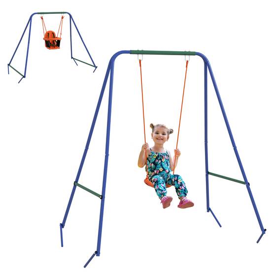 Balançoire orange 2 sièges bébé/enfant ceinture sécurité 180 × 160 × 182 cm jardin extérieur - Image 2