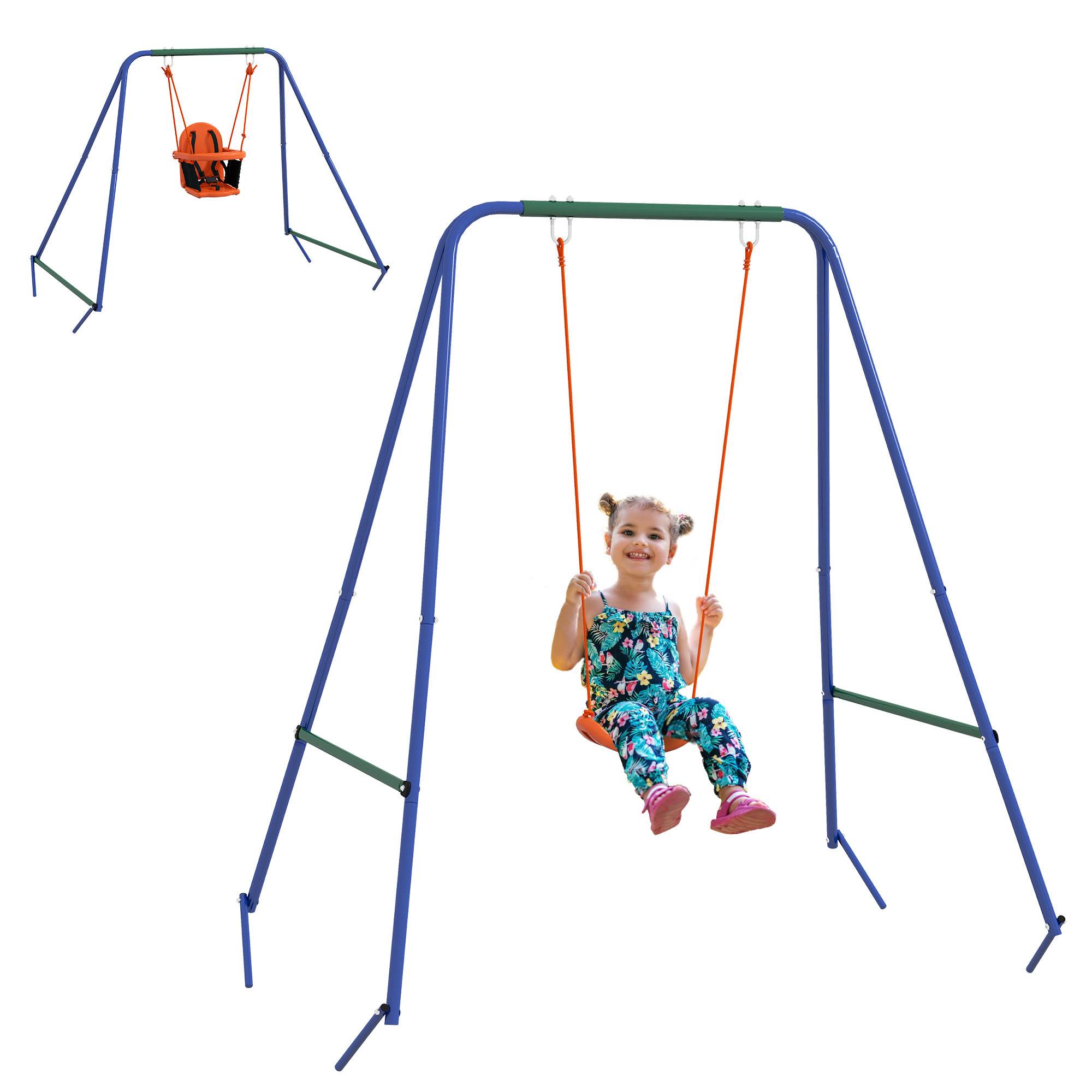 Balançoire orange 2 sièges bébé/enfant ceinture sécurité 180 × 160 × 182 cm jardin extérieur - Image 2