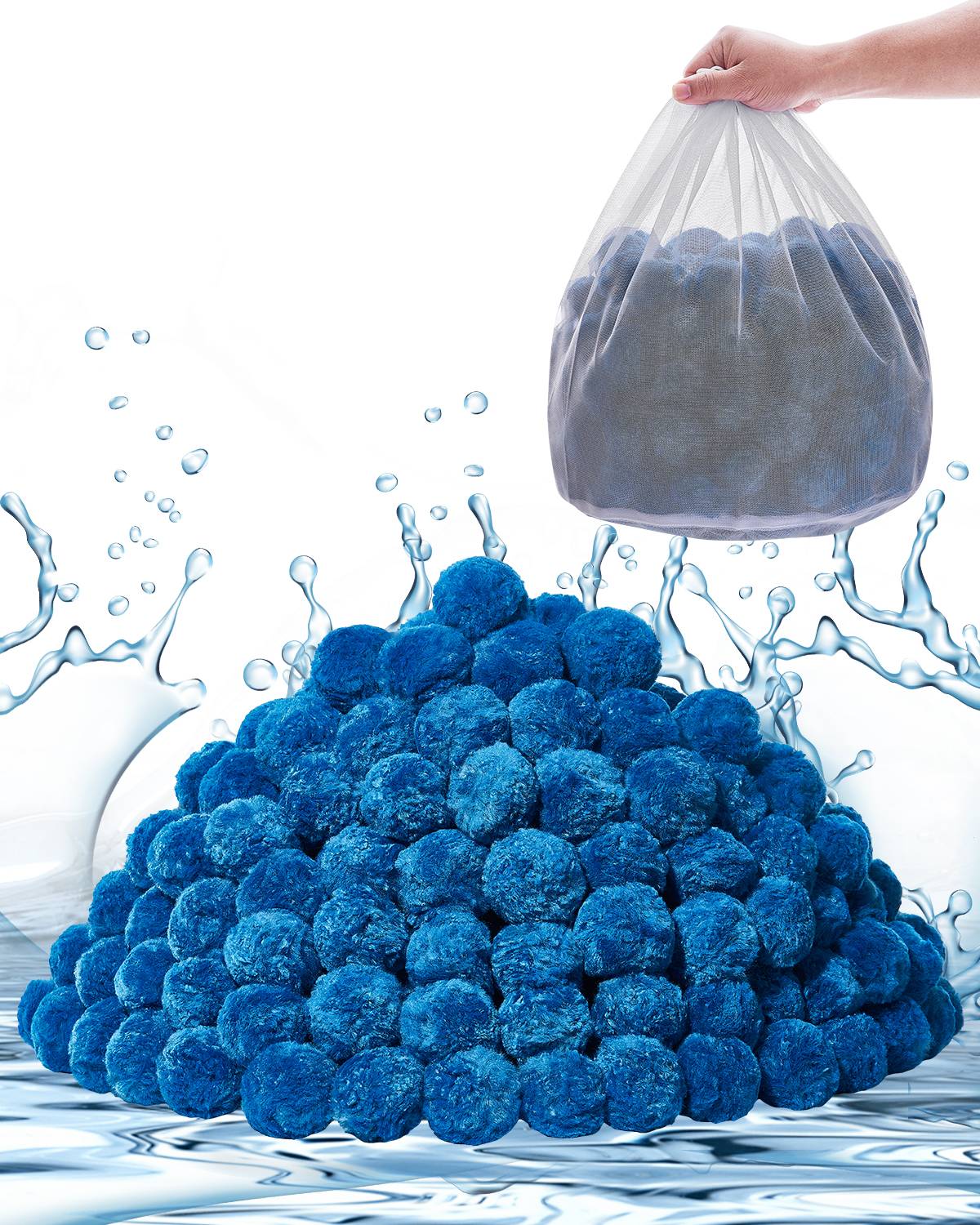 Vevor - VEVOR boules filtrantes piscine 1,83 kg, fibres polyester réutilisables, remplacement filtre sable, avec sac filet de lavage, couleur bleu. - Image 1