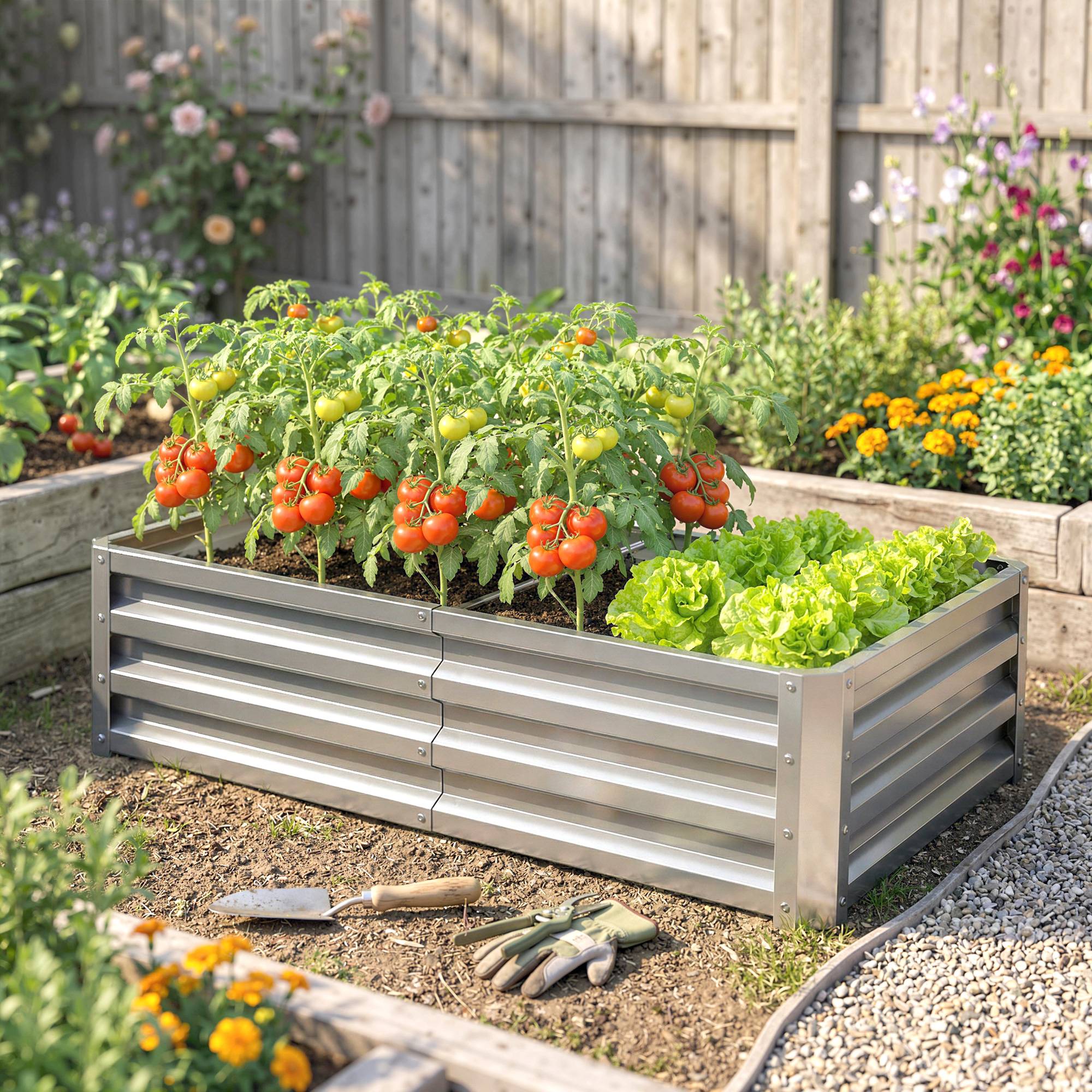 Sans Marque - Jardinière rectangulaire surélevée acier galvanisé plantes fleurs gazon 120x60x30,5 cm argent - Image 4