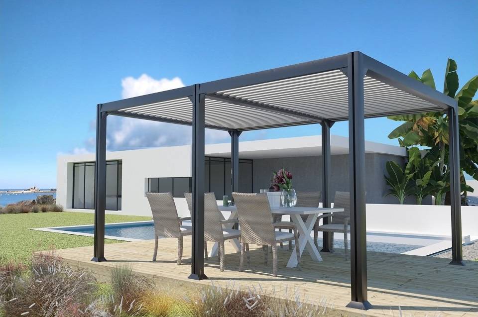 Couleurs du monde - Pergola bioclimatique autoportée - Newport 3×4 m lames orientables aluminium anthracite – Couleurs du Monde - Image 1
