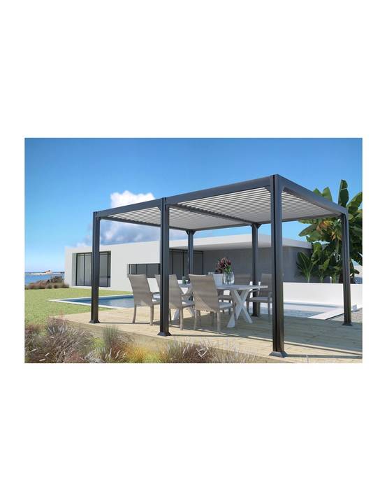 Couleurs du monde - Pergola bioclimatique autoportée - Newport 3×4 m lames orientables aluminium anthracite – Couleurs du Monde - Image 2