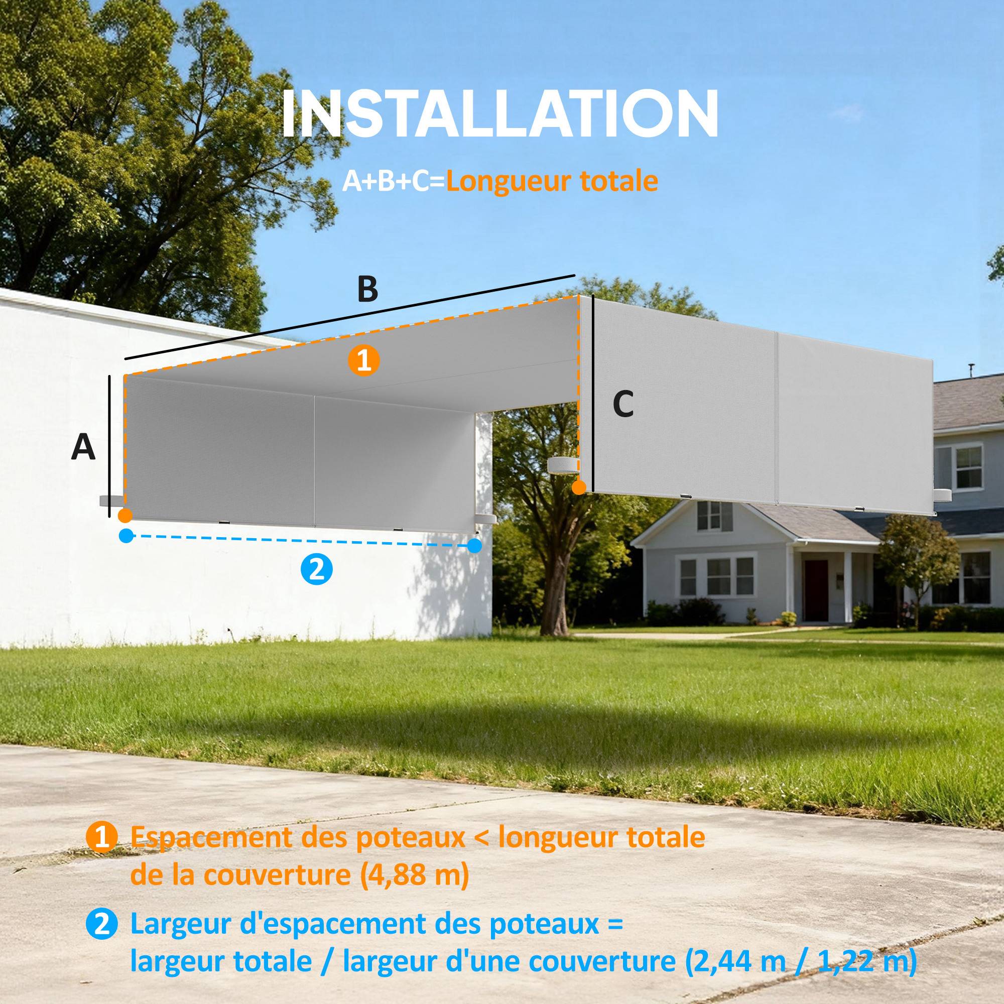 Outsunny - Lot 2 toiles de rechange pergola rétractable 4,9x1,2m protection UV tissu polyester gris clair - Outsunny - Image 3