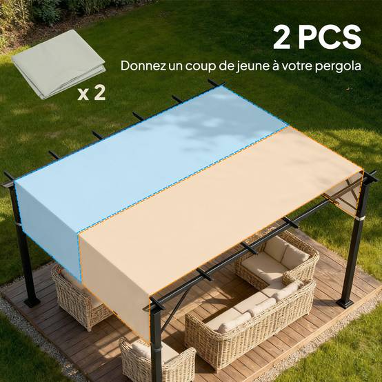 Outsunny - Lot 2 toiles de rechange pergola rétractable 4,9x1,2m protection UV tissu polyester gris clair - Outsunny - Image 7