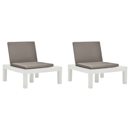 Salon de Jardin Lot de 2 Fauteuils Bas en Plastique avec Coussins pour Terrasse Blanc – ComfortXL Outdoor Living - Image 1