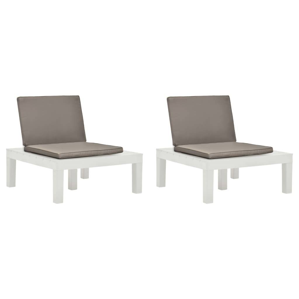 Salon de Jardin Lot de 2 Fauteuils Bas en Plastique avec Coussins pour Terrasse Blanc – ComfortXL Outdoor Living - Image 1