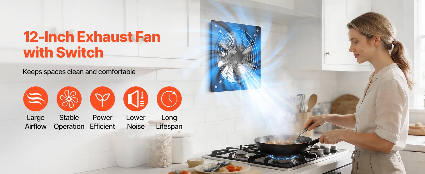 Vevor - VEVOR Ventilateur Extraction Mural Extracteur 30,5 cm 70 W Variateur de Vitesse - Image 9