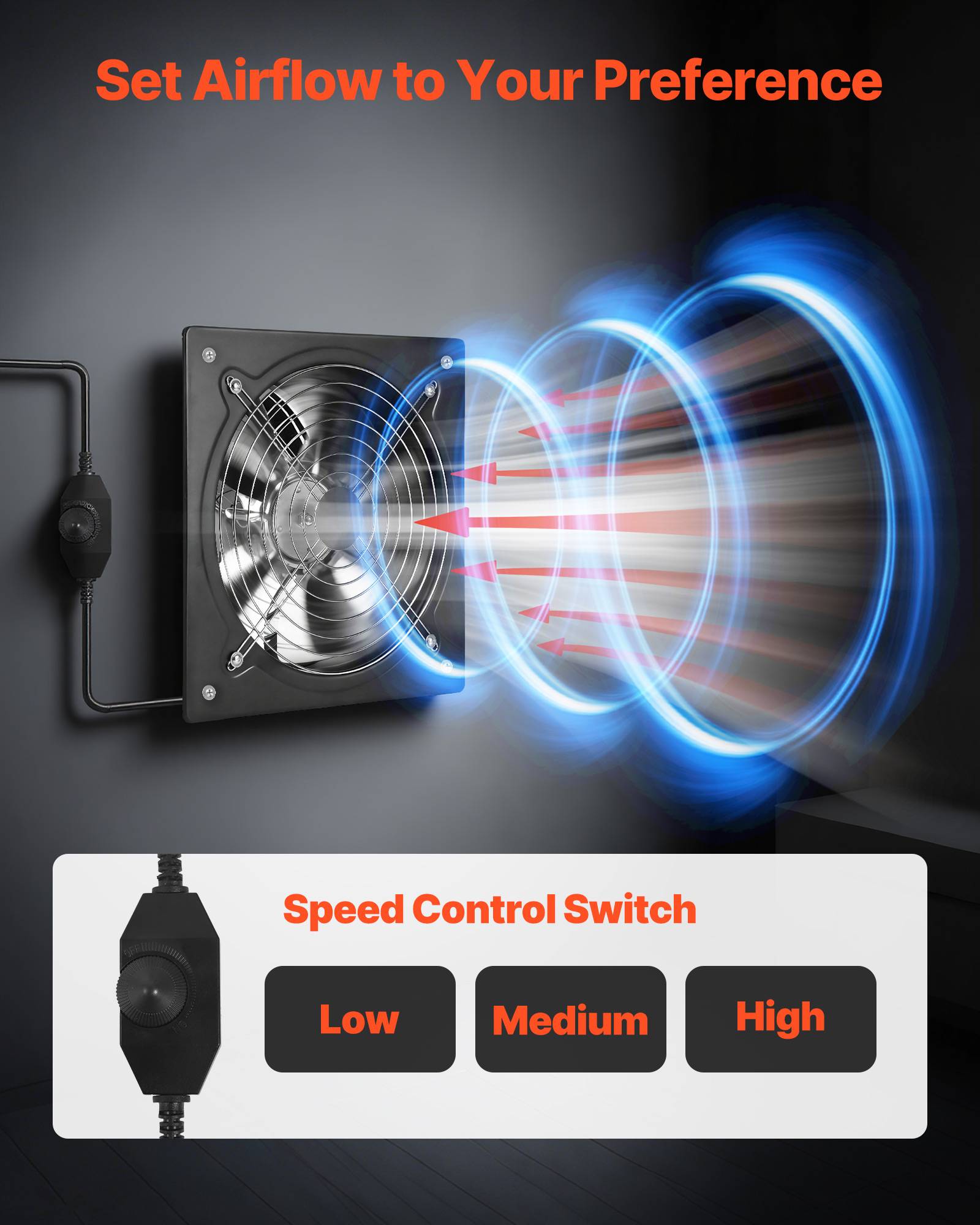 Vevor - VEVOR Ventilateur Extraction Mural Extracteur 30,5 cm 70 W Variateur de Vitesse - Image 3