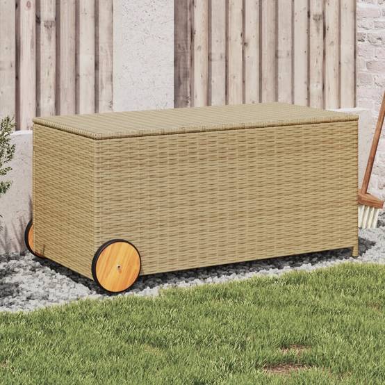Coffre de Rangement Jardin Résine Tressée avec Roues et Poignée Beige 190L – ComfortXL Outdoor Living - Image 1