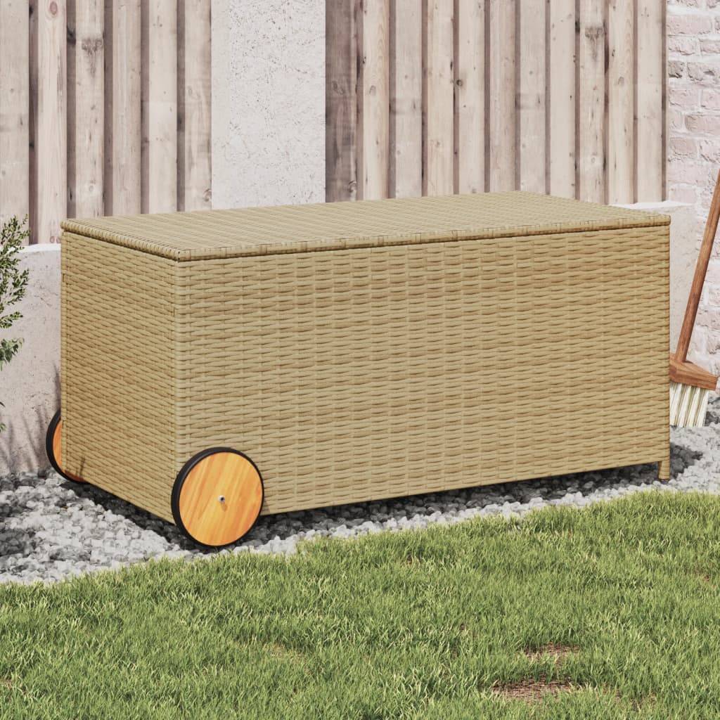 Coffre de Rangement Jardin Résine Tressée avec Roues et Poignée Beige 190L – ComfortXL Outdoor Living - Image 1