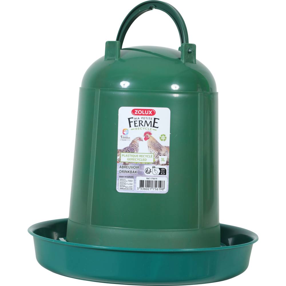Zolux - zolux - Abreuvoir en plastique recyclé  3 Litres, vert, basse cour - Image 1