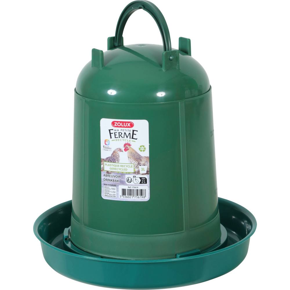 Zolux - zolux - Abreuvoir en plastique recyclé  3 Litres, vert, basse cour - Image 2