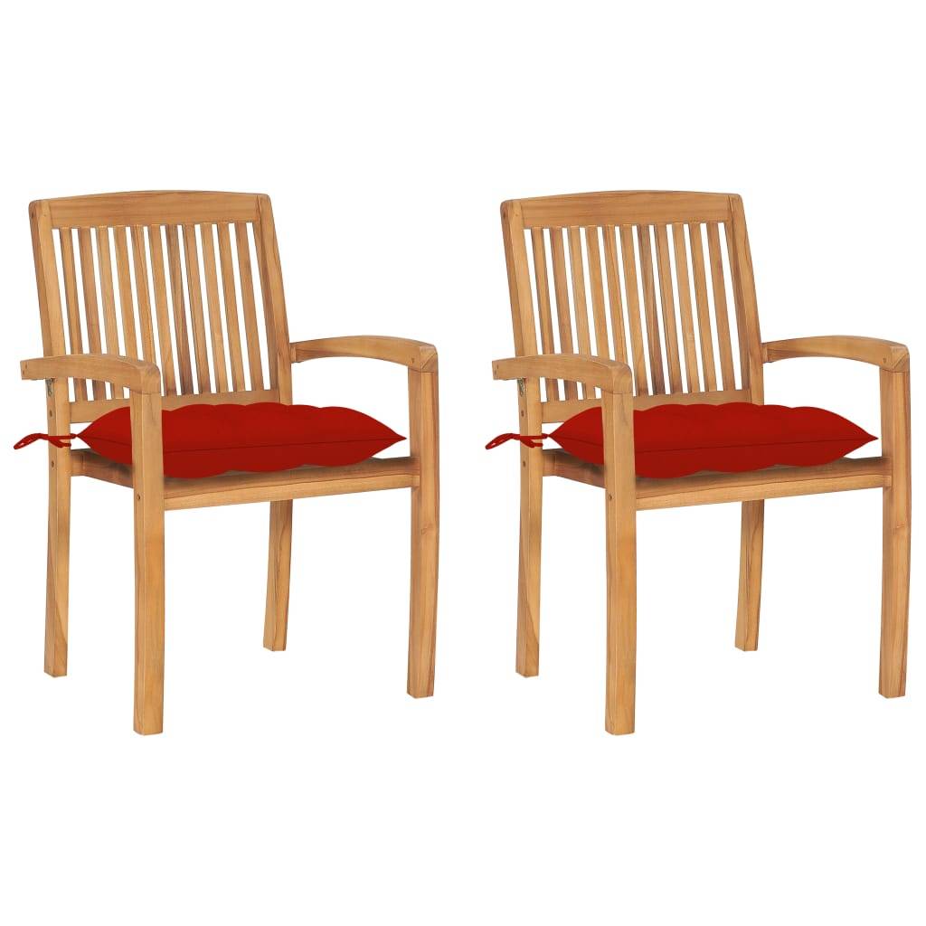 Maison Chic - Lot de 2 Chaises de jardin et coussins - Chaises d'extérieur - Fauteuils de jardin rouge Bois teck massif - Image 2