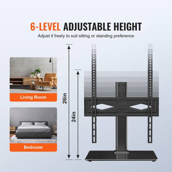 VEVOR Support TV pied 32-55", pivotant, H régl.61,5-67cm, ch.41kg, maison/bureau. - Image 3