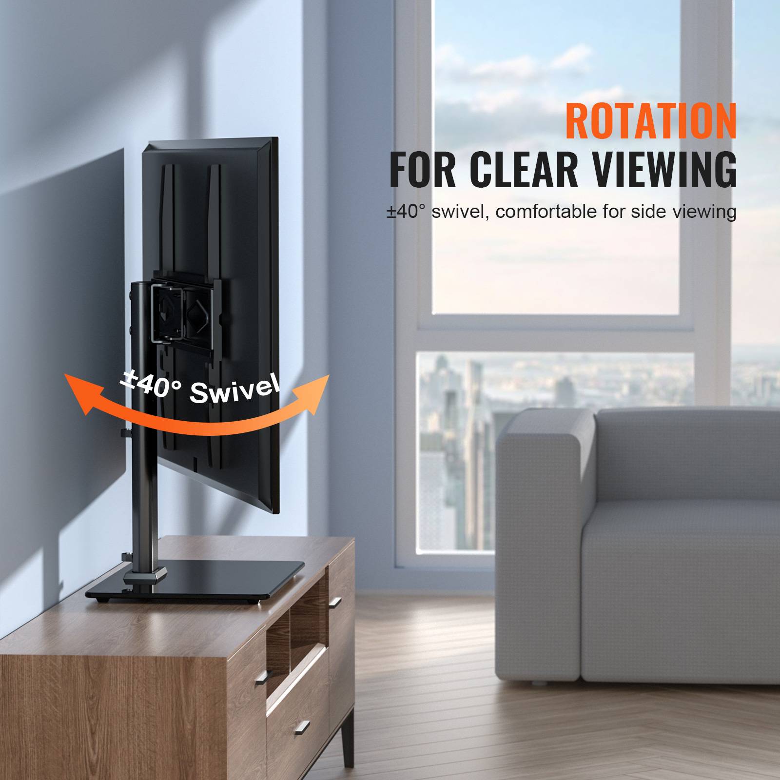 VEVOR Support TV pied 32-55", pivotant, H régl.61,5-67cm, ch.41kg, maison/bureau. - Image 4