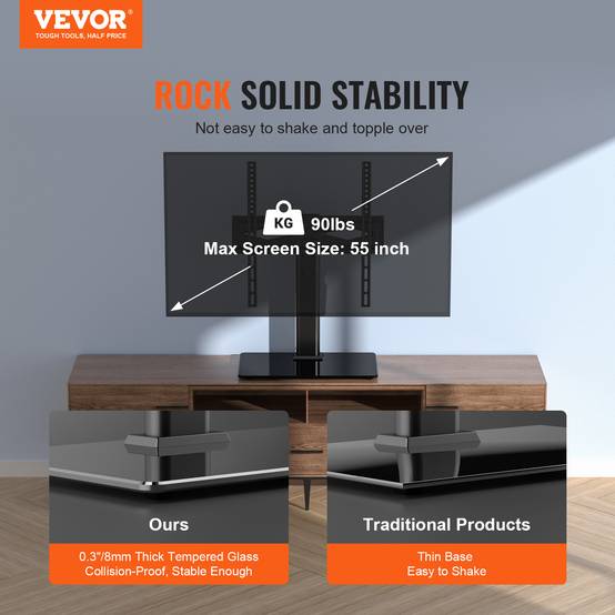 VEVOR Support TV pied 32-55", pivotant, H régl.61,5-67cm, ch.41kg, maison/bureau. - Image 2