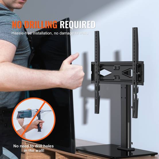 VEVOR Support TV pied 32-55", pivotant, H régl.61,5-67cm, ch.41kg, maison/bureau. - Image 5