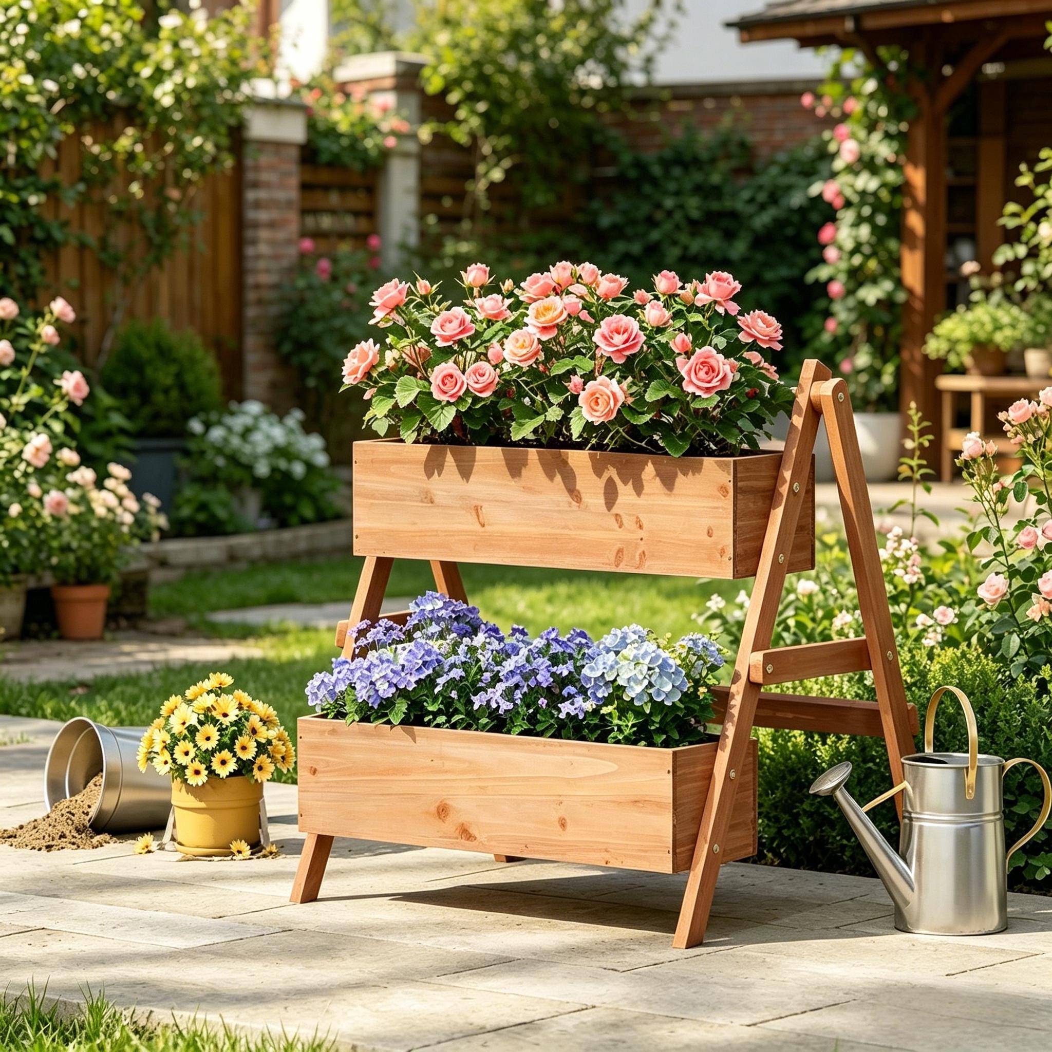 Jardinière surélevée 3 niveaux bois extérieur culture herbes et légumes 80x62x68cm marron - ComfortXL Outdoor Living