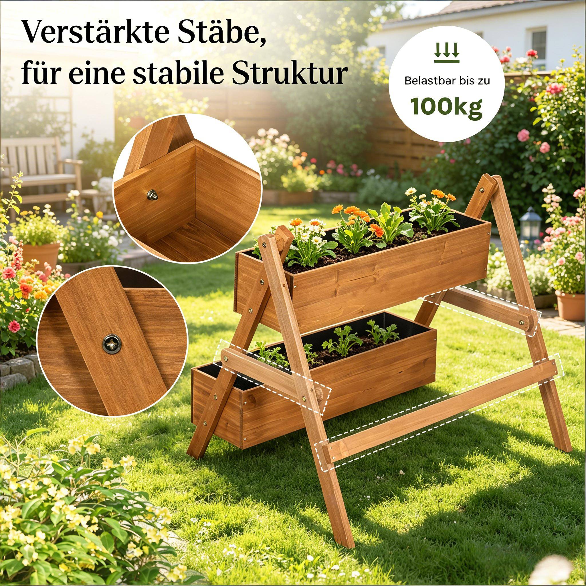 Jardinière surélevée 3 niveaux bois extérieur culture herbes et légumes 80x62x68cm marron - ComfortXL Outdoor Living - Image 7