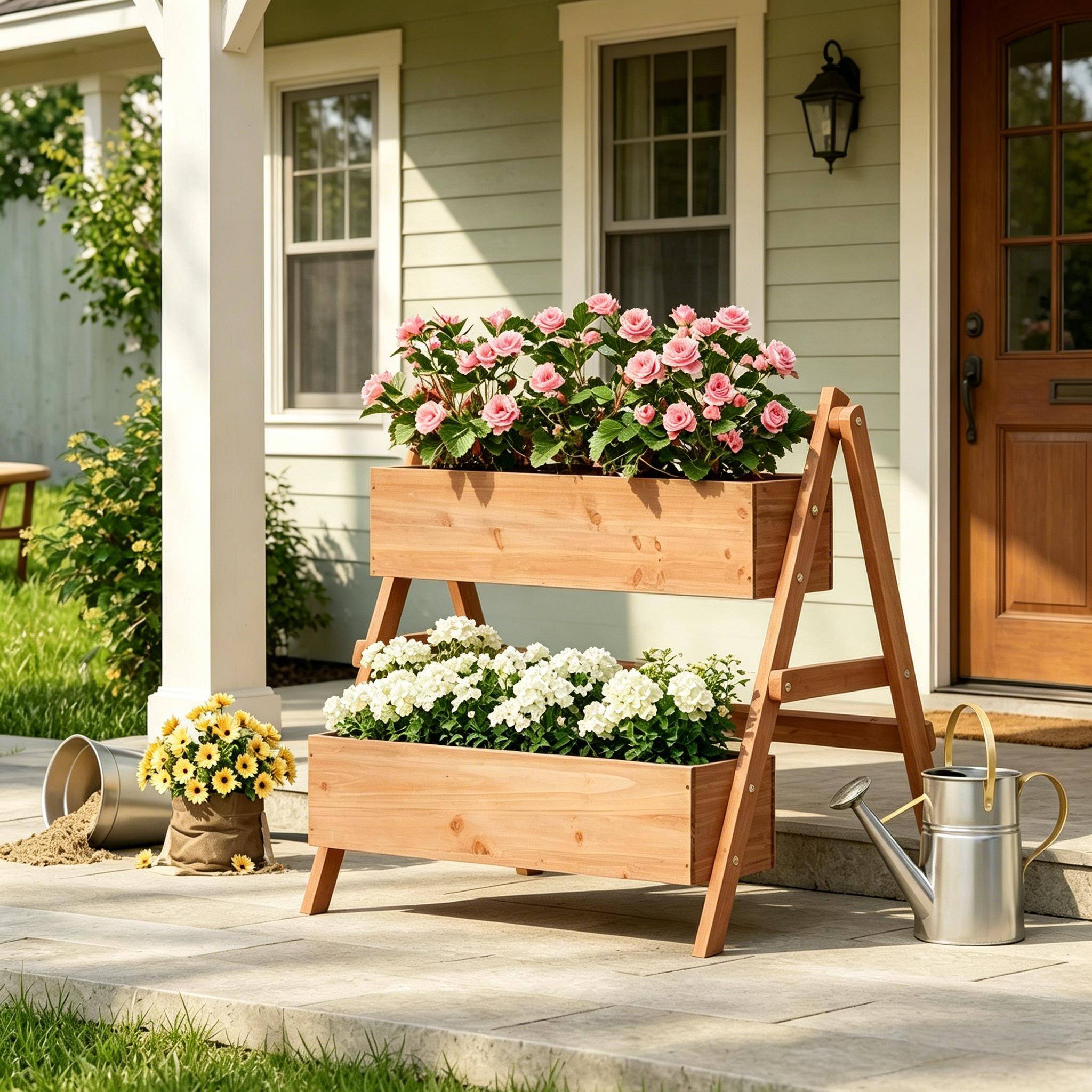 Jardinière surélevée 3 niveaux bois extérieur culture herbes et légumes 80x62x68cm marron - ComfortXL Outdoor Living - Image 4