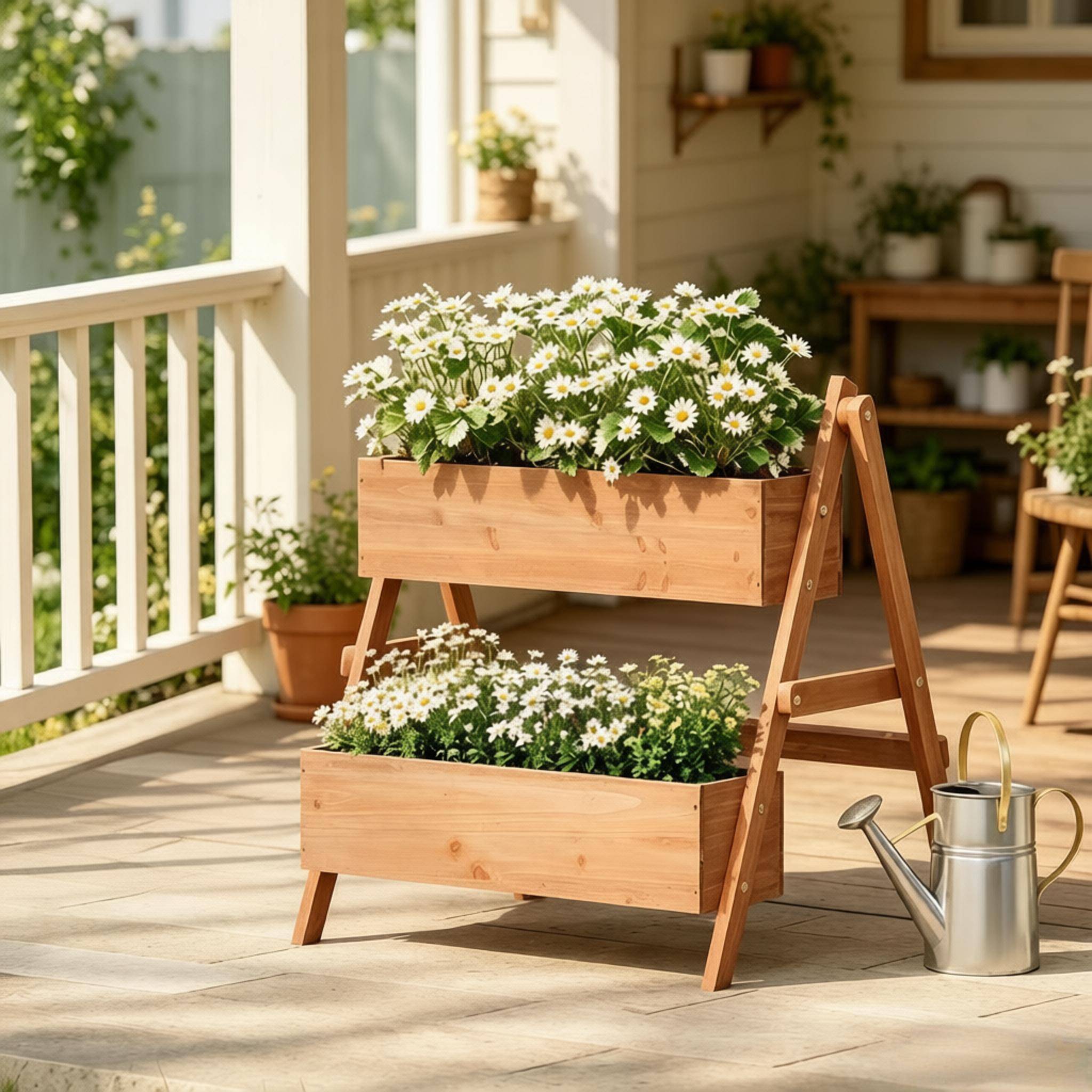 Jardinière surélevée 3 niveaux bois extérieur culture herbes et légumes 80x62x68cm marron - ComfortXL Outdoor Living - Image 2